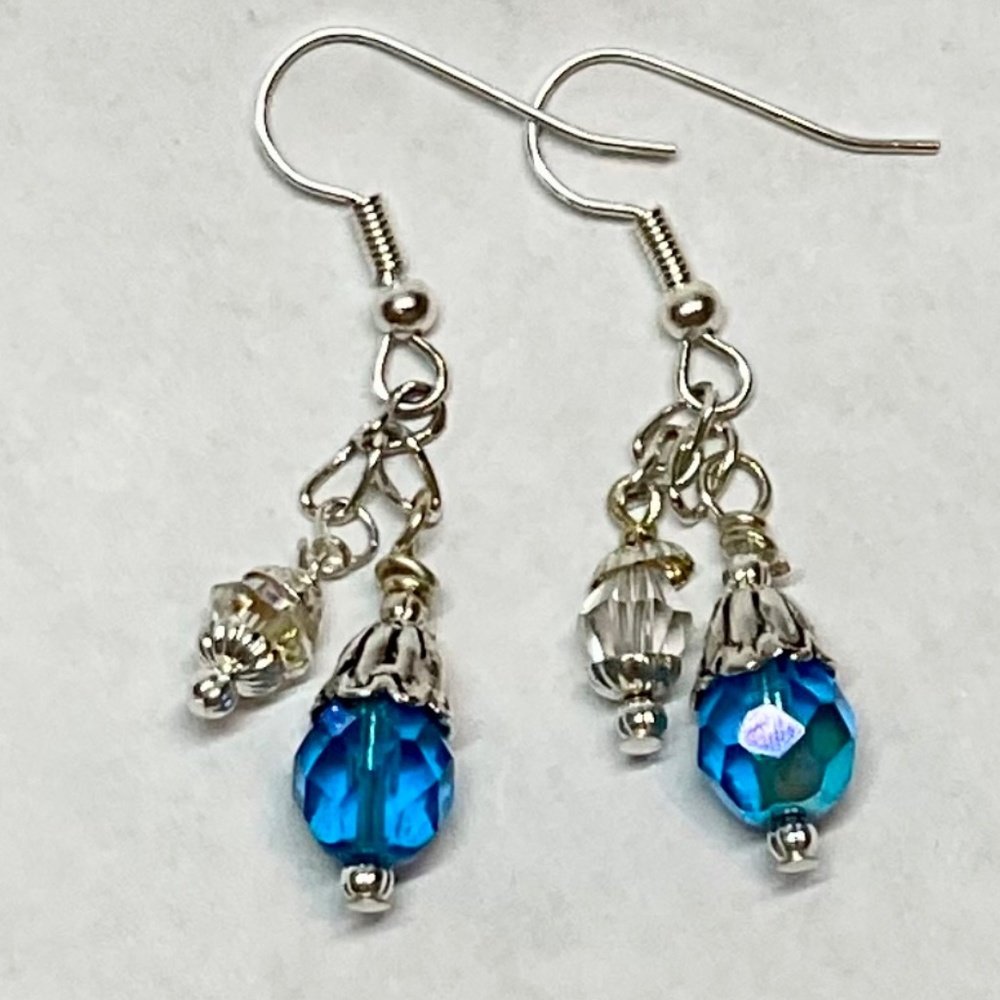 Apostle Creations Gorgeous Silver with Clear & Teal Swarovski Dangle Earrings